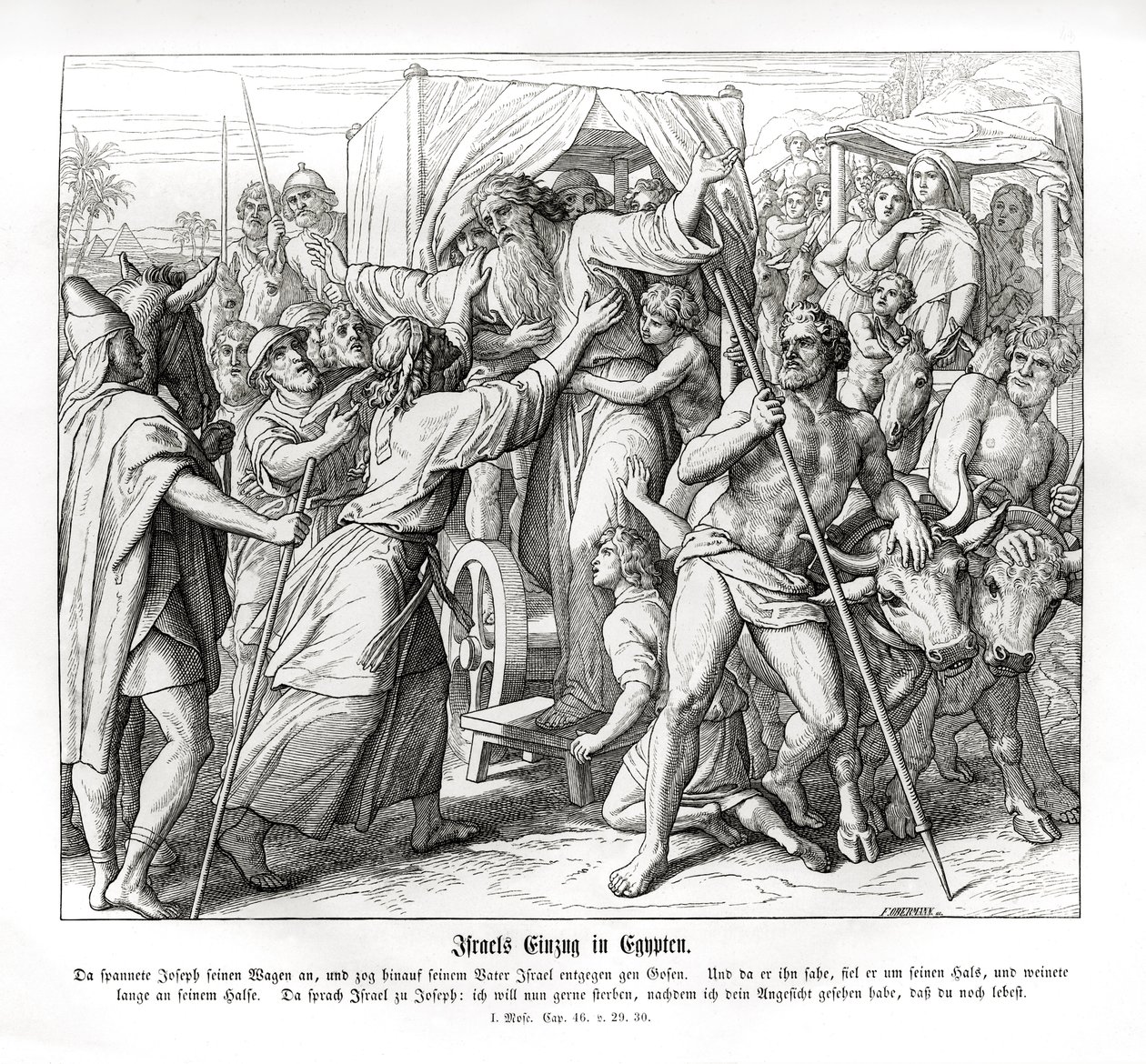Ojciec Józefa przybywa do Egiptu, Genesis autorstwa Julius Schnorr von Carolsfeld