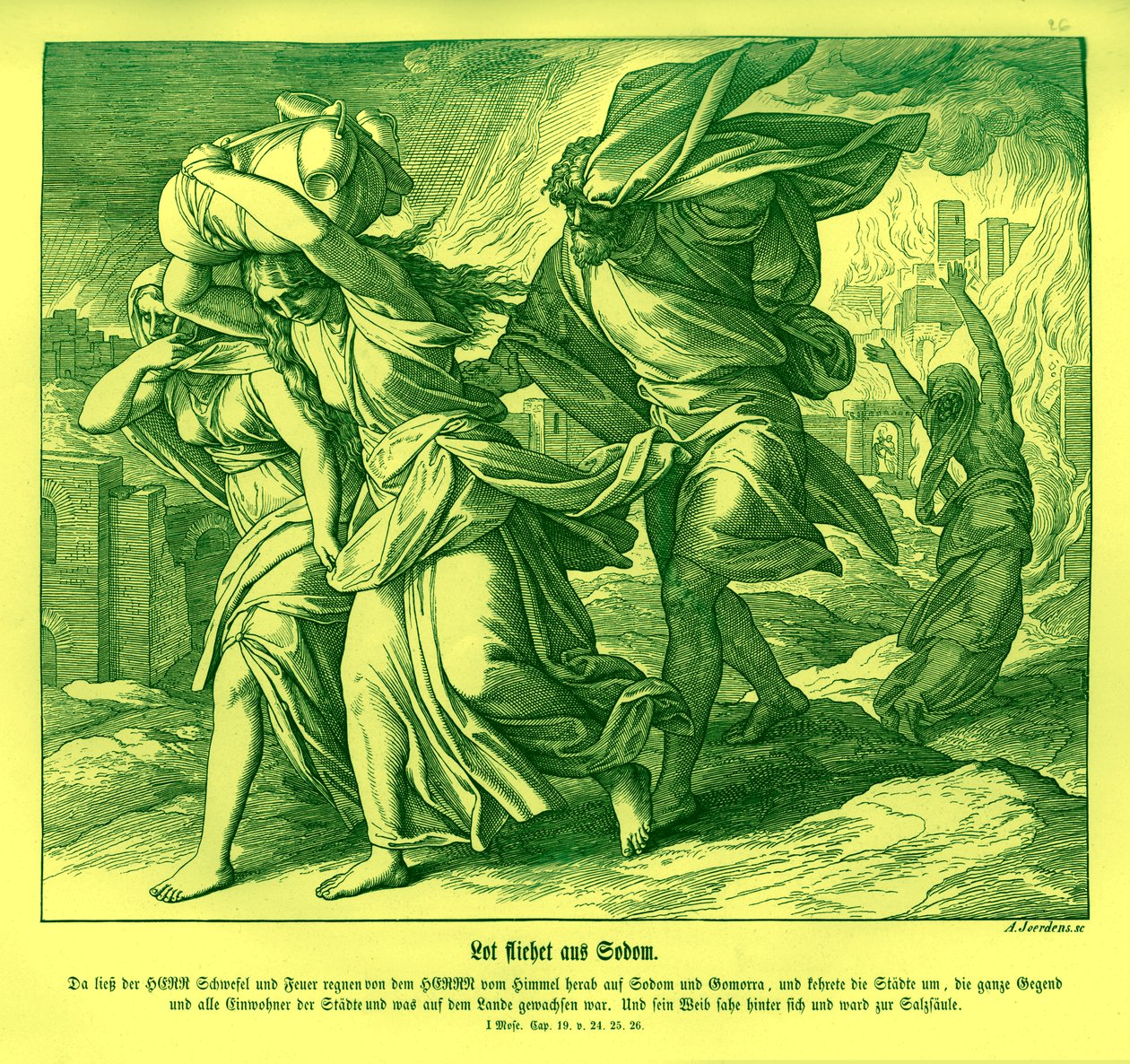 Lot i jego rodzina uciekają z Sodomy, Genesis autorstwa Julius Schnorr von Carolsfeld