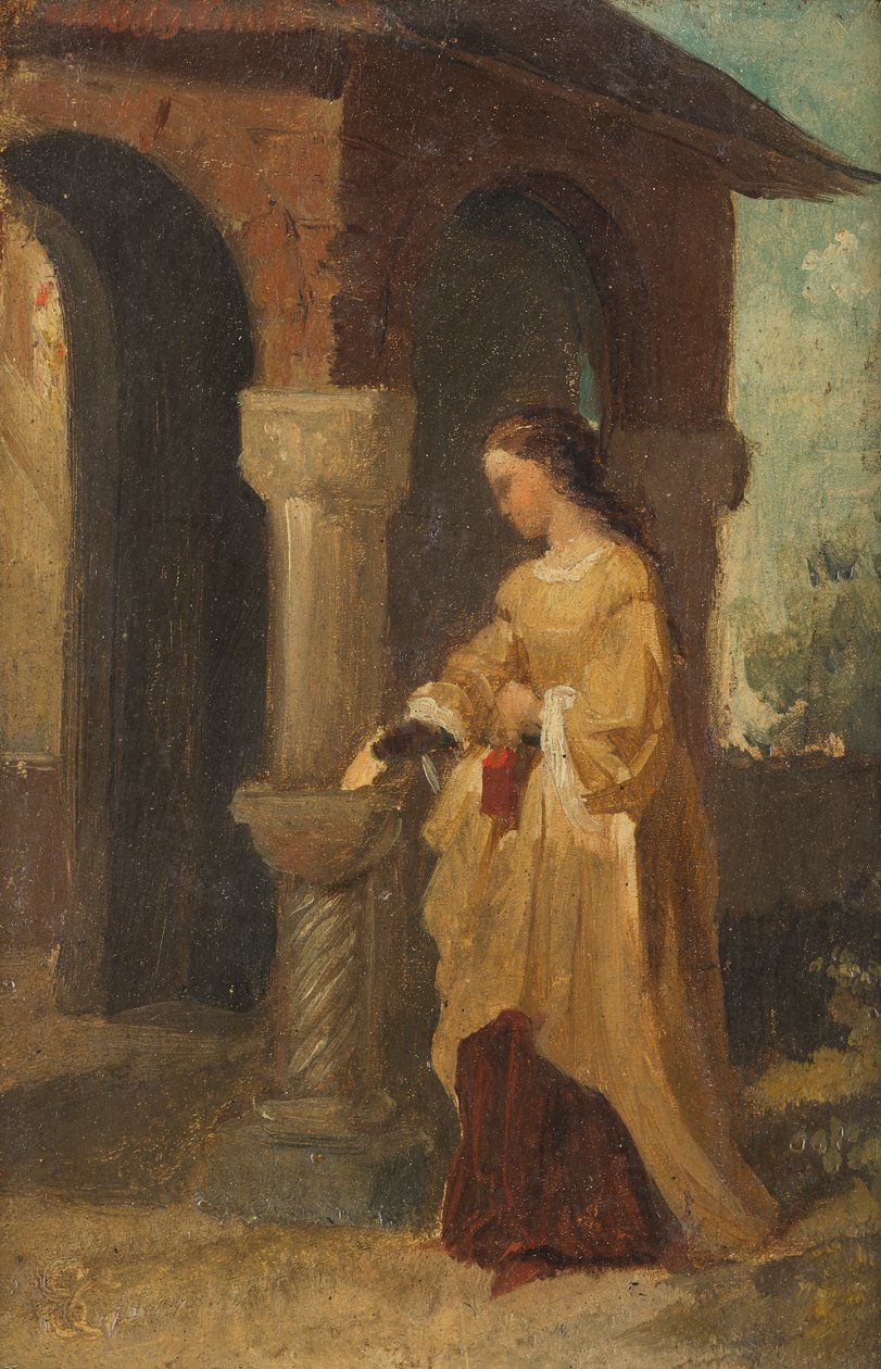 dziewczyna przed kościołem autorstwa Julius Schnorr von Carolsfeld