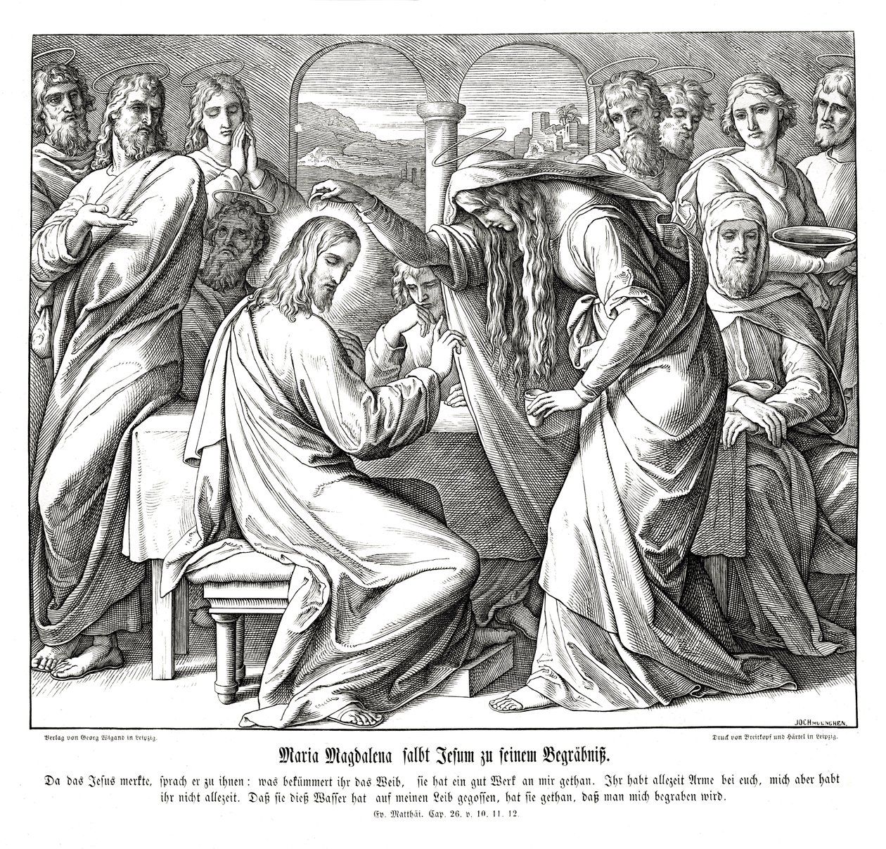 Maria Magdalena namaszcza Jezusa, Ewangelia Mateusza autorstwa Julius Schnorr von Carolsfeld