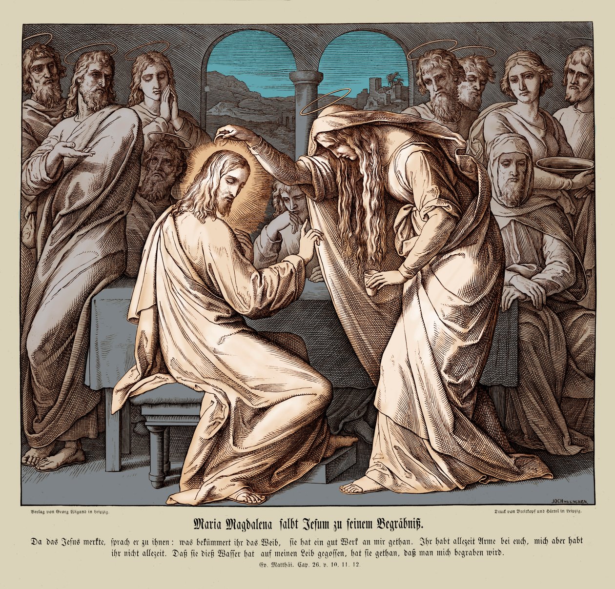 Maria Magdalena namaszcza Jezusa, Ewangelia Mateusza autorstwa Julius Schnorr von Carolsfeld