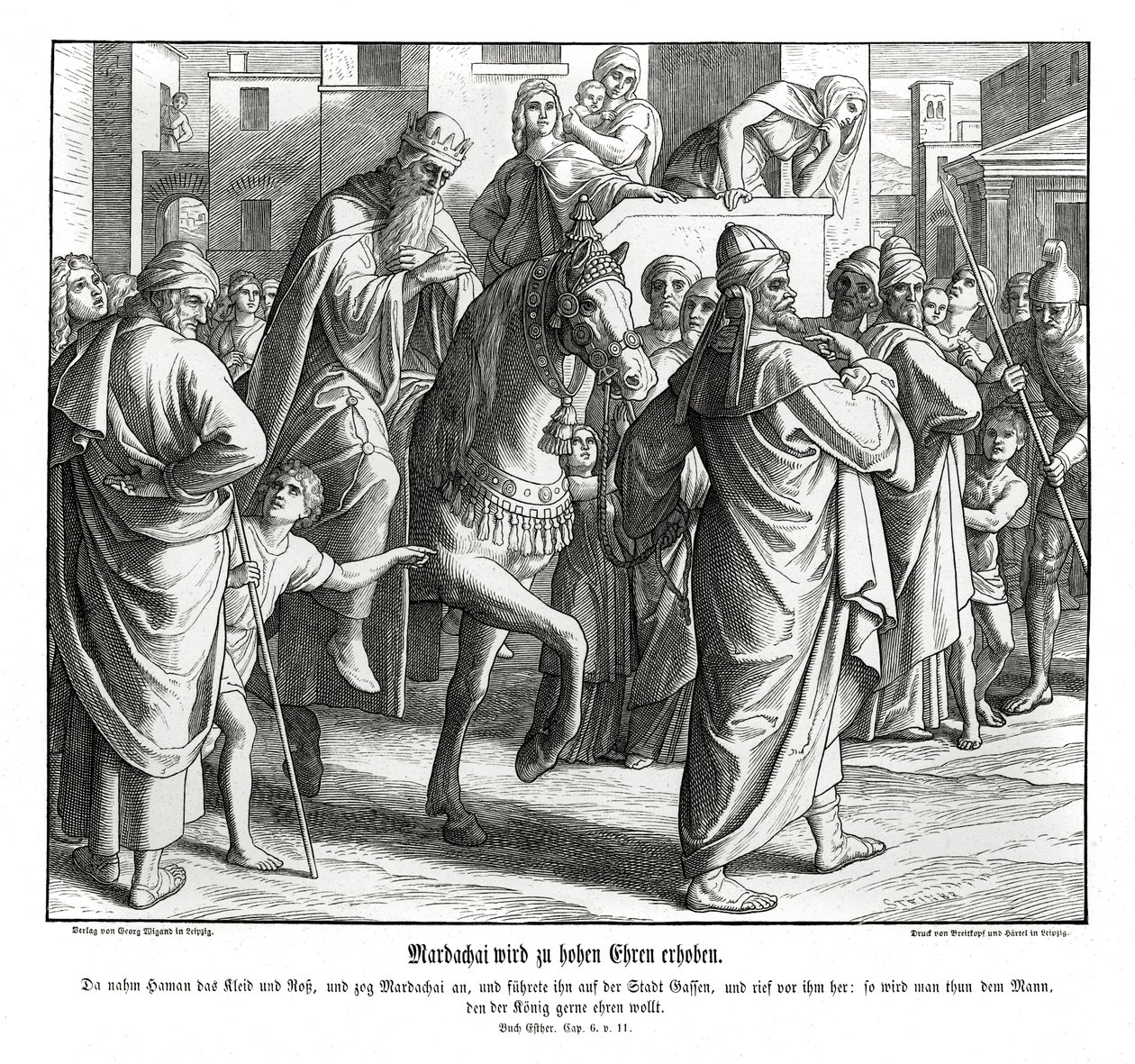 Mardocheusz jest uhonorowany przez króla Esther autorstwa Julius Schnorr von Carolsfeld