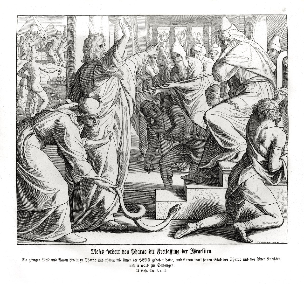 Mojżesz domaga się wyzwolenia Izraelitów, Księga Wyjścia autorstwa Julius Schnorr von Carolsfeld