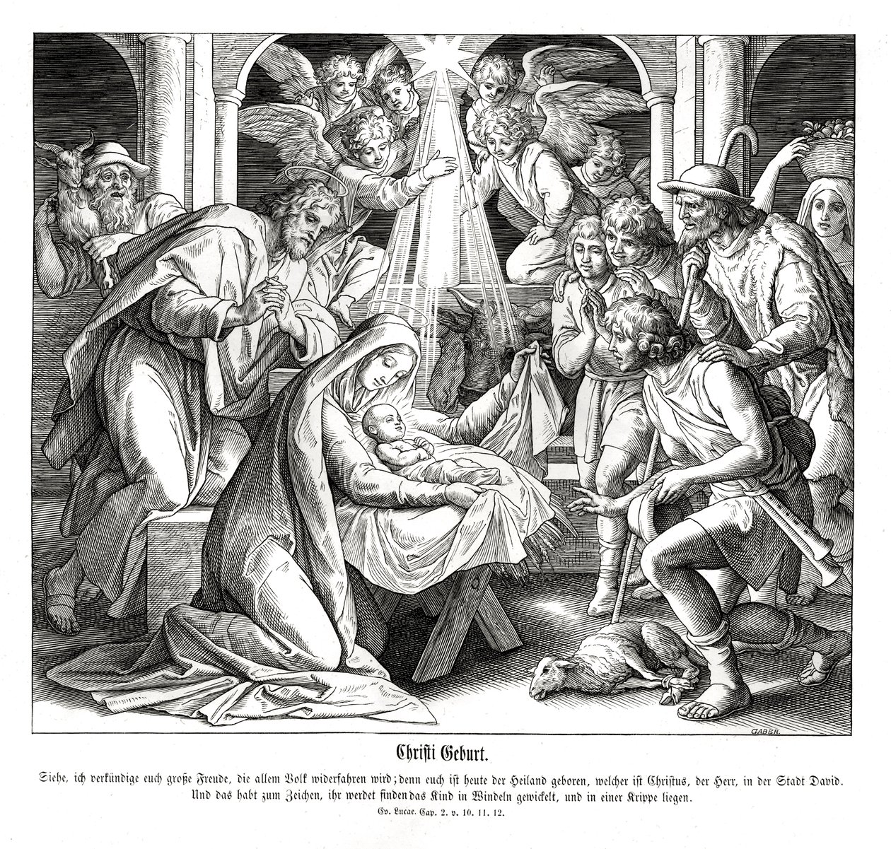 Narodzenia, Ewangelia Łukasza autorstwa Julius Schnorr von Carolsfeld