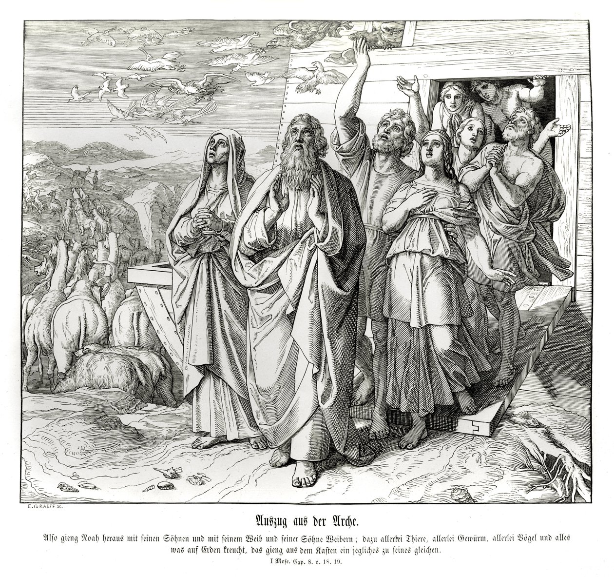 Noe i jego rodzina po potopie, Genesis autorstwa Julius Schnorr von Carolsfeld