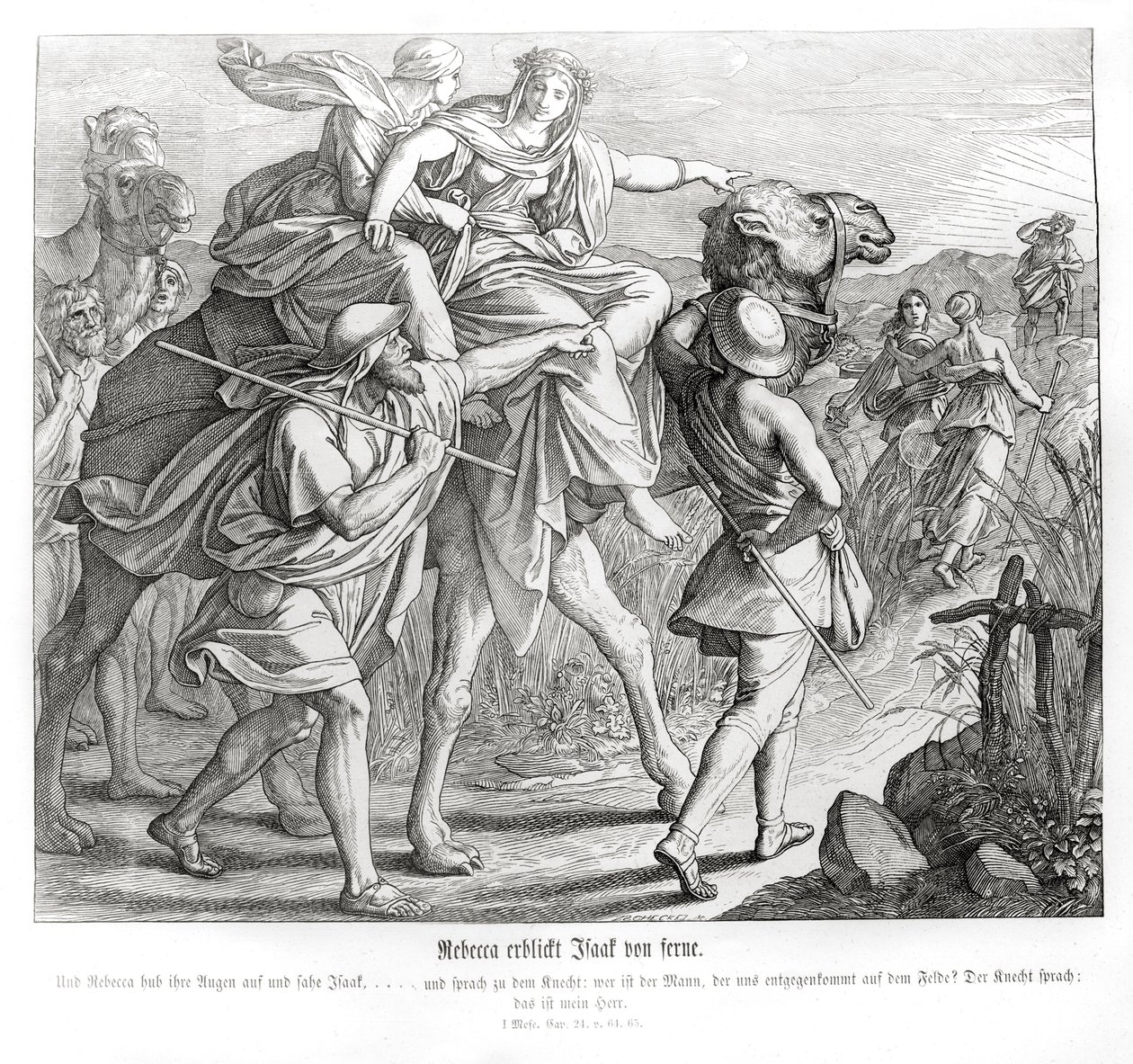 Rebeka widzi Izaaka z daleka, Genesis autorstwa Julius Schnorr von Carolsfeld