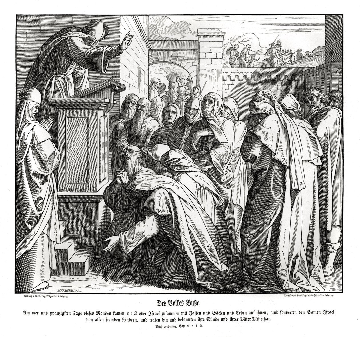 Pokuta ludu, Nehemiasz autorstwa Julius Schnorr von Carolsfeld