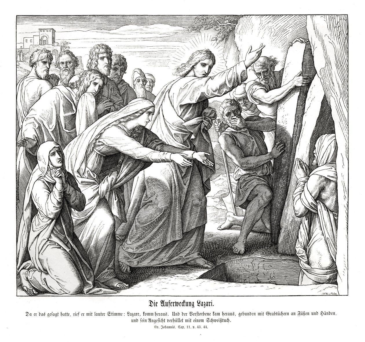 Zmartwychwstanie Łazarza, Ewangelia Jana autorstwa Julius Schnorr von Carolsfeld