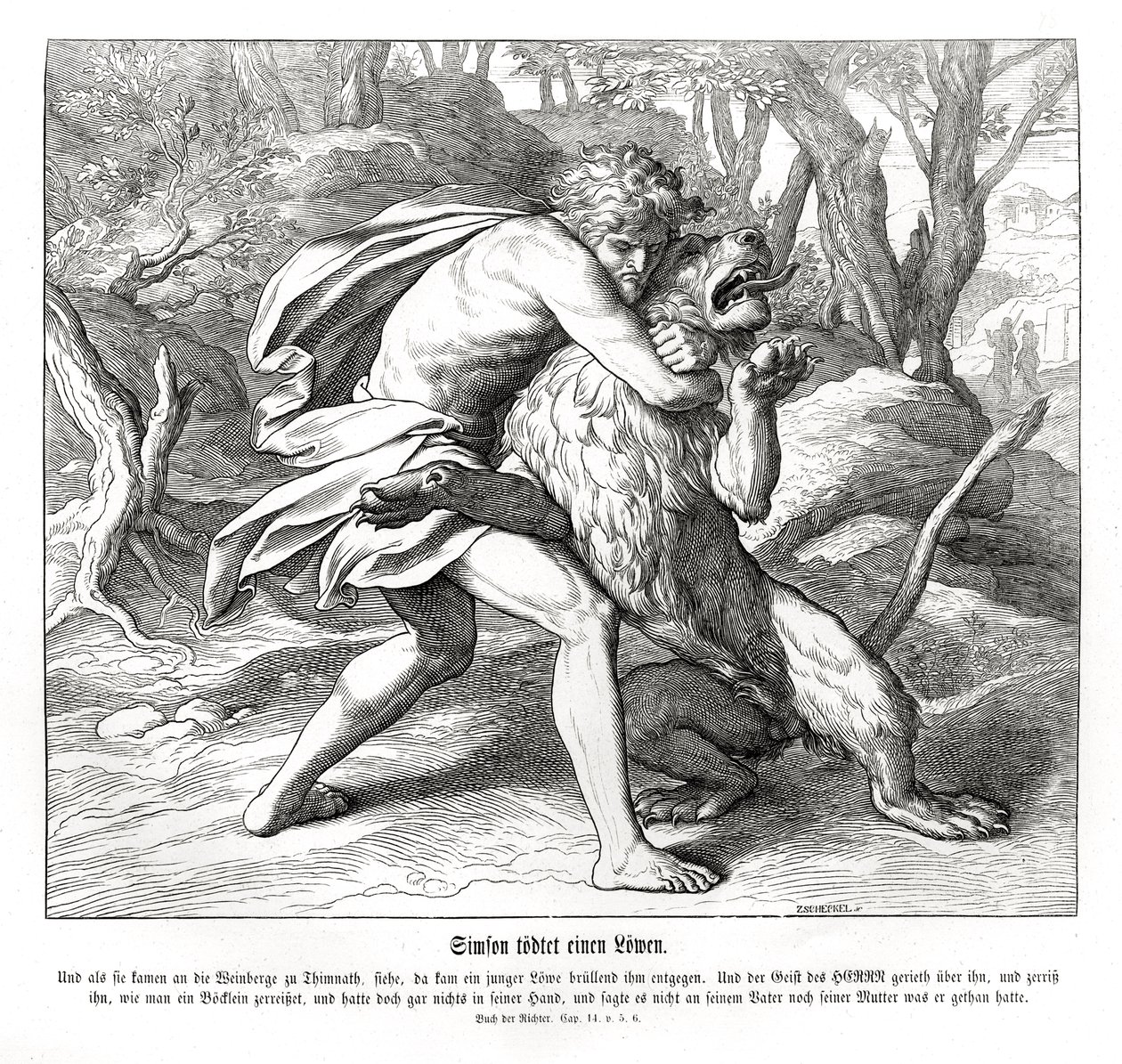 Samson zabija lwa, Sędziowie autorstwa Julius Schnorr von Carolsfeld