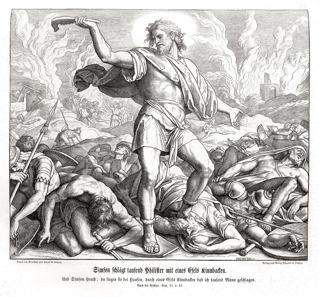 Samson zabija tysiąc Filistynów, sędziowie! autorstwa Julius Schnorr von Carolsfeld