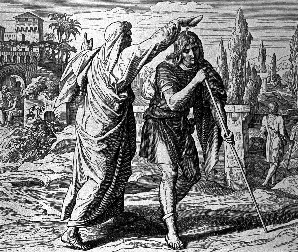 Samuel namaszcza Saula na króla Izraela autorstwa Julius Schnorr von Carolsfeld