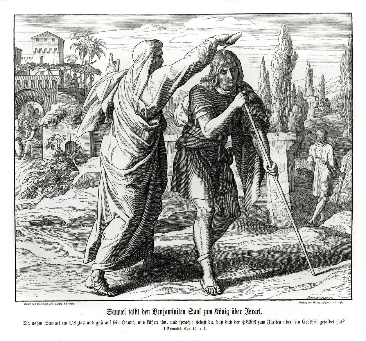 Samuel namaszcza Saula na króla Izraela autorstwa Julius Schnorr von Carolsfeld