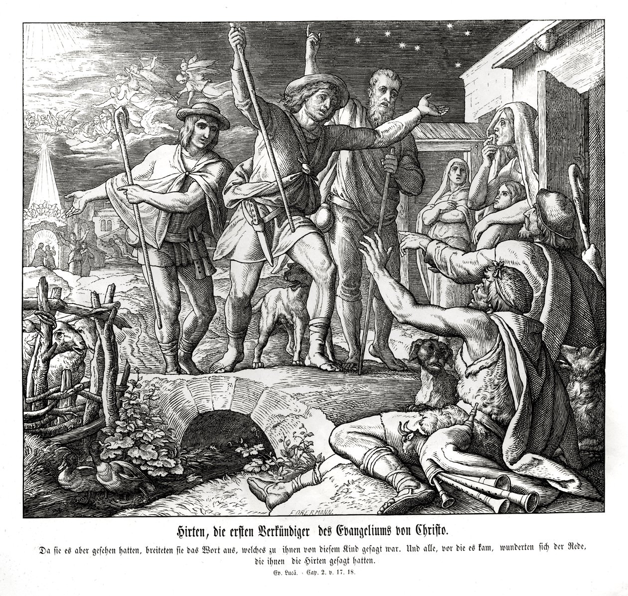 Pasterze szerzą ewangelię, Ewangelię Łukasza autorstwa Julius Schnorr von Carolsfeld