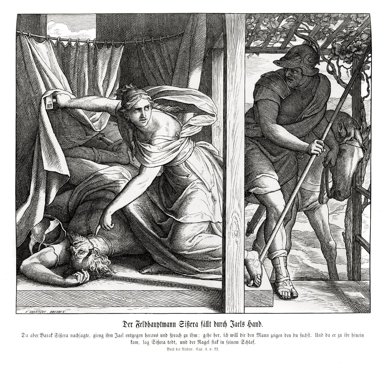 Sisera zostaje zabity przez Jael, sędziowie autorstwa Julius Schnorr von Carolsfeld