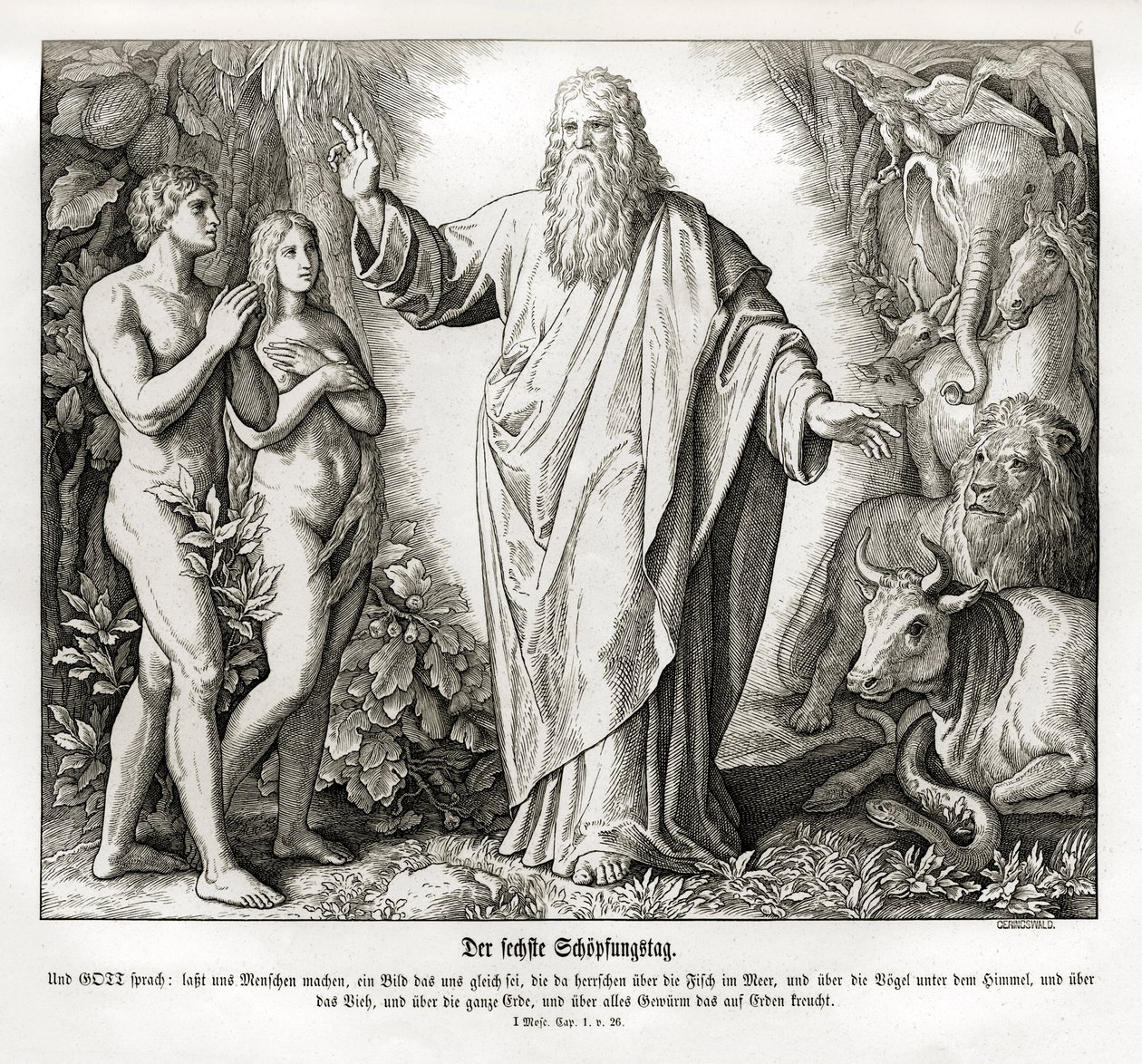 Szósty dzień stworzenia, Genesis autorstwa Julius Schnorr von Carolsfeld
