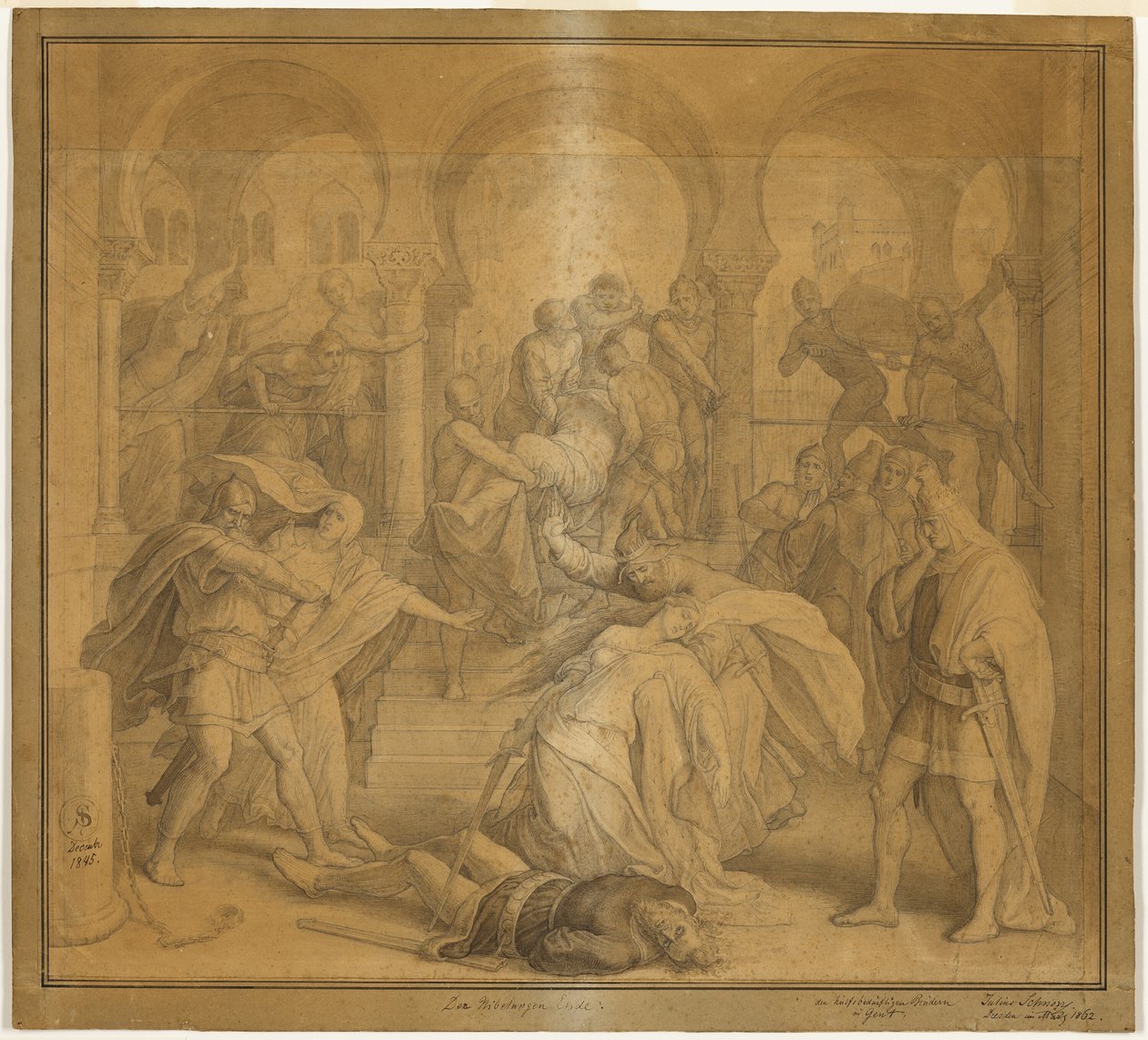 Koniec Nibelungów - Śmierć Kriemhildy autorstwa Julius Schnorr von Carolsfeld