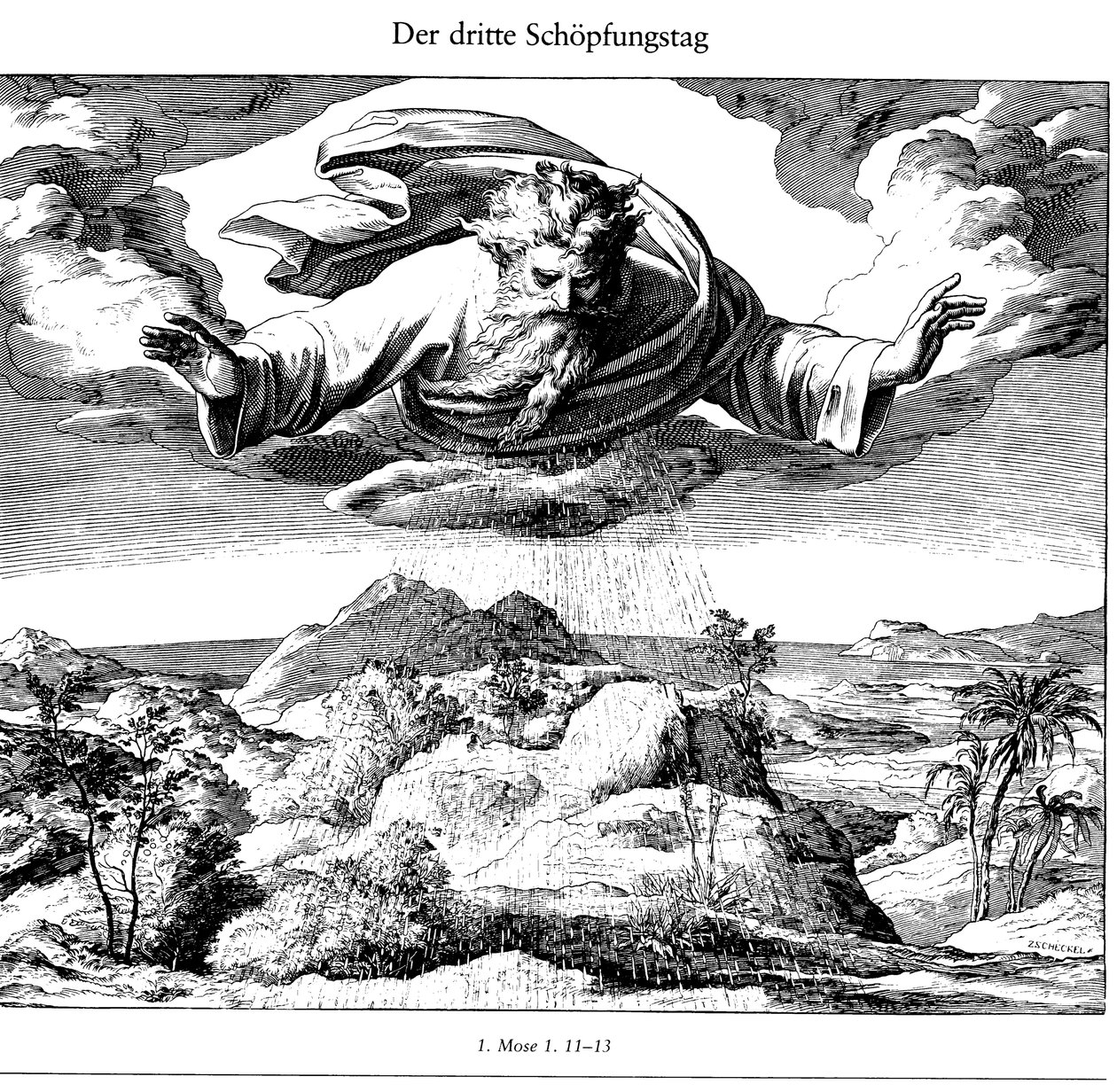 Trzeci dzień stworzenia z Die Bibel in Bildern, 1852-1860 autorstwa Julius Schnorr von Carolsfeld