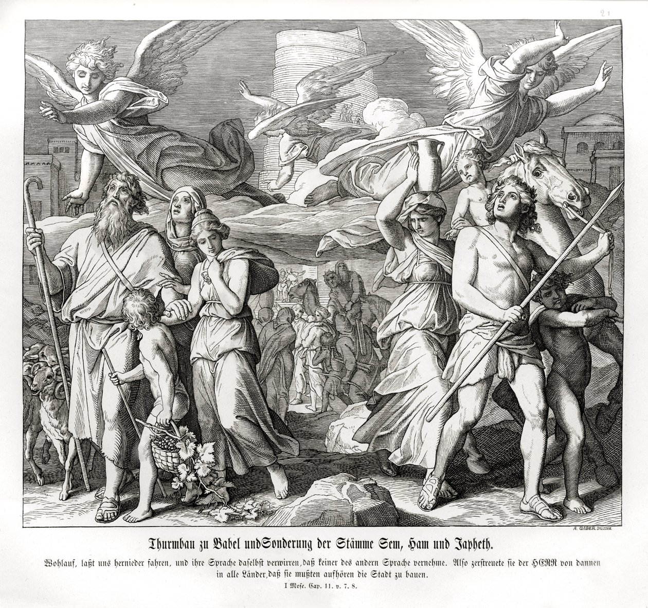 Wieża Babel, Genesis autorstwa Julius Schnorr von Carolsfeld