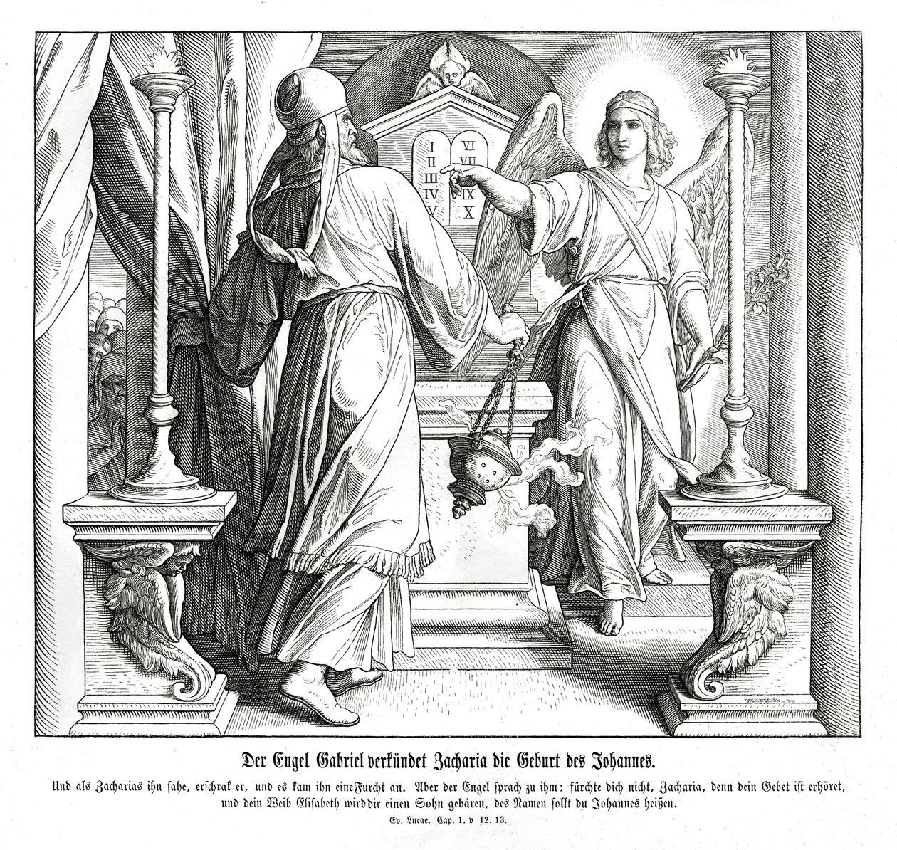 Zachariaszowi ukazuje się anioł Gabriel, Łukasz autorstwa Julius Schnorr von Carolsfeld