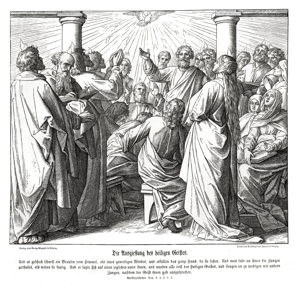 Apostołowie są napełnieni duchem świętym, Dzieje Apostolskie autorstwa Julius Schnorr von Carolsfeld