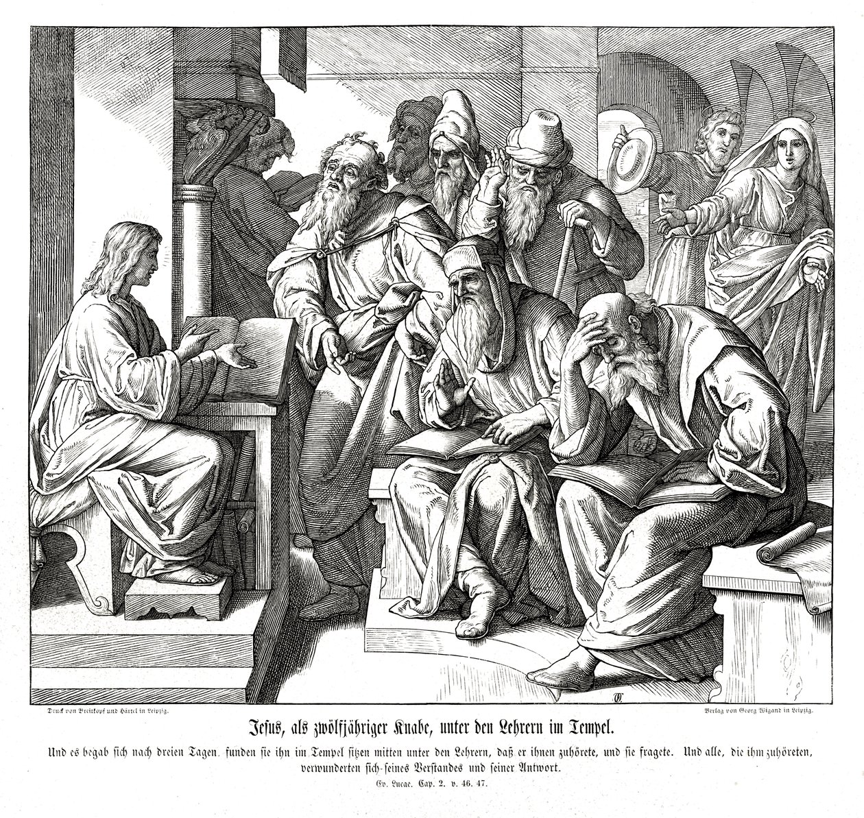 Dzieciątko Jezus w świątyni, Ewangelia Łukasza autorstwa Julius Schnorr von Carolsfeld