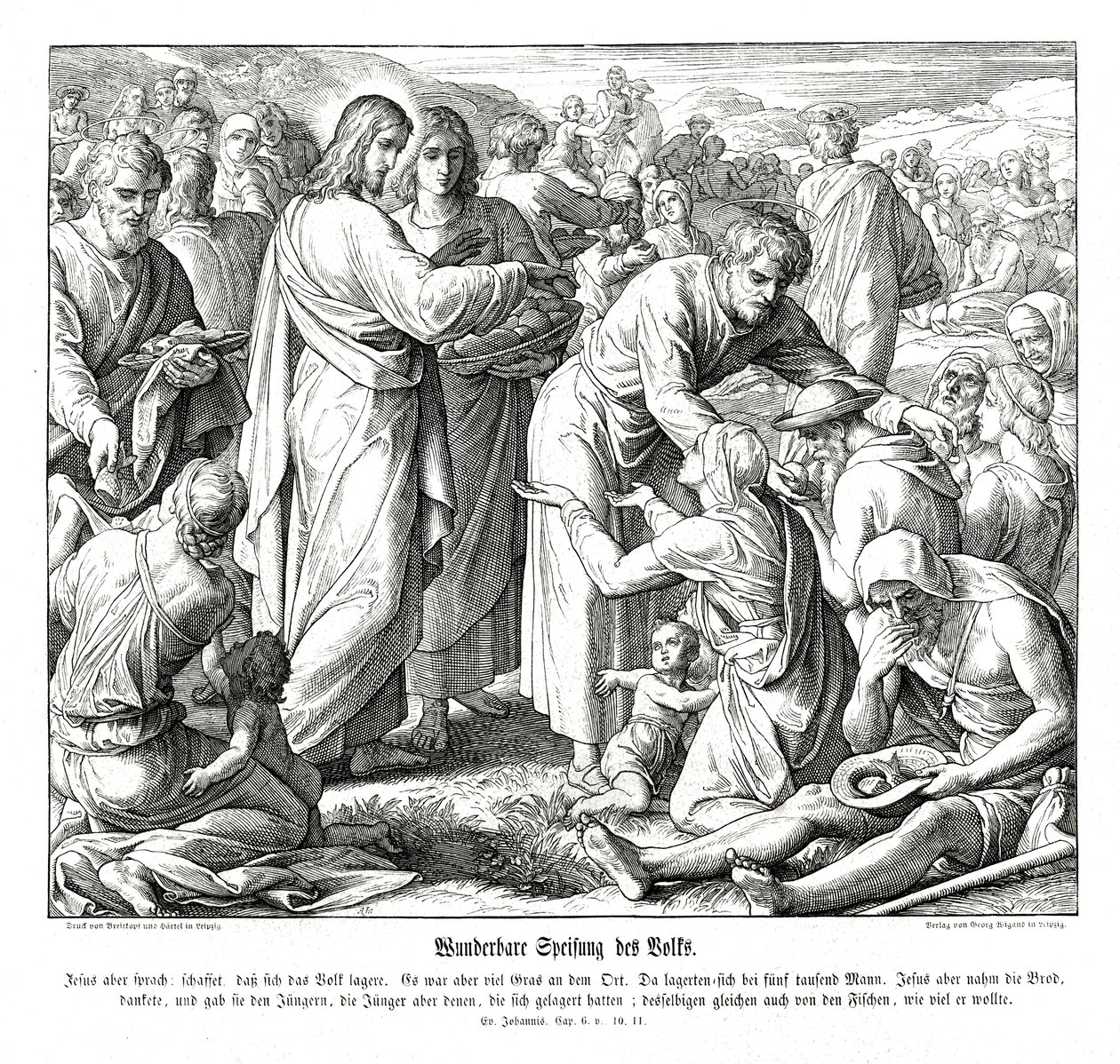 Nakarmienie 5000, Ewangelia Jana autorstwa Julius Schnorr von Carolsfeld