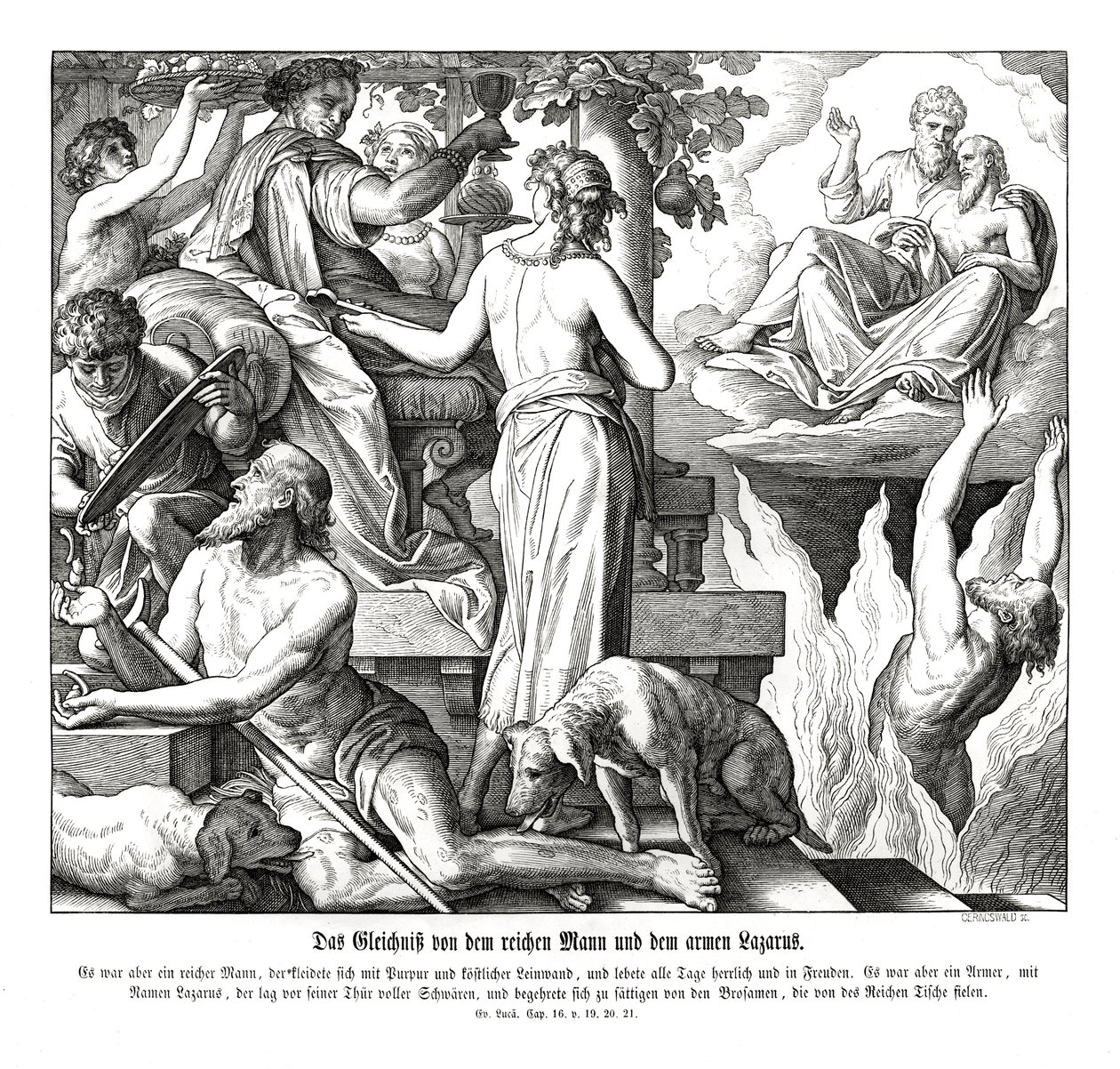 Bogacz i żebrak Łazarz, Ewangelia Łukasza autorstwa Julius Schnorr von Carolsfeld