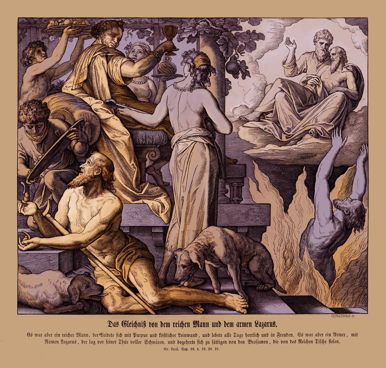 Bogacz i żebrak Łazarz, Ewangelia Łukasza autorstwa Julius Schnorr von Carolsfeld