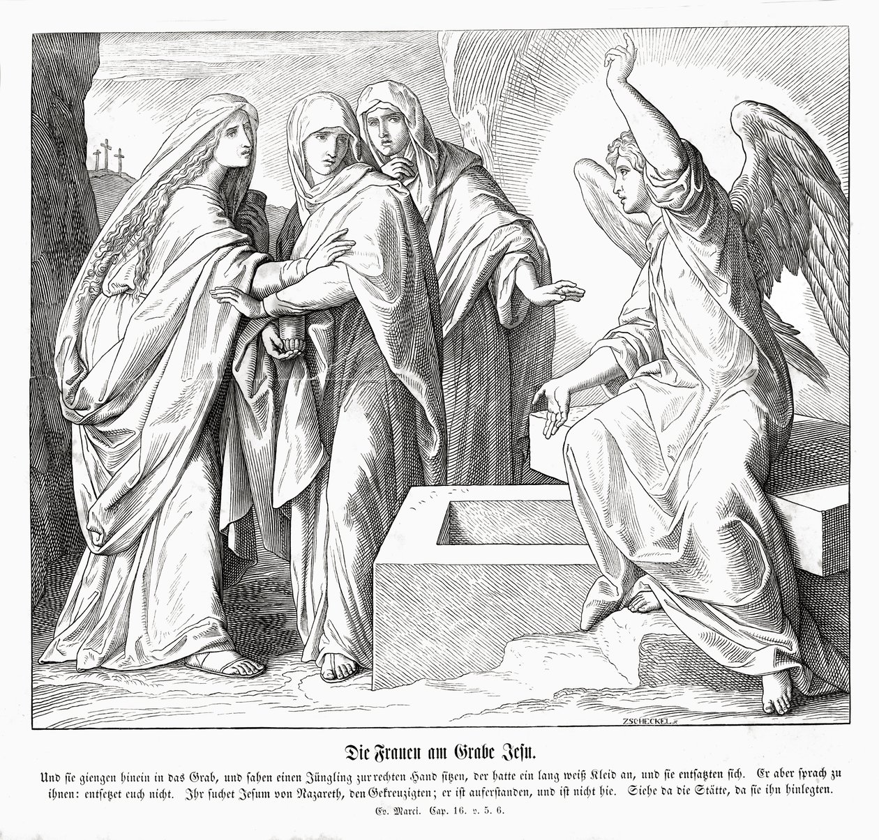 Kobiety przy grobie Jezusa, Ewangelia Marka autorstwa Julius Schnorr von Carolsfeld