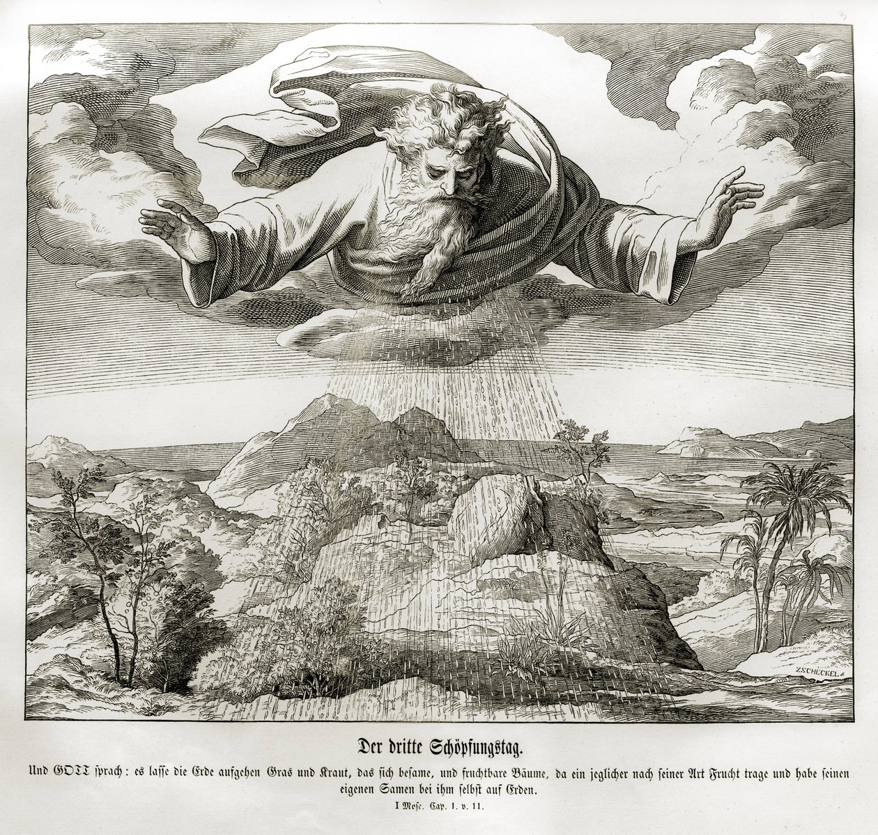 Trzeci dzień stworzenia, Genesis autorstwa Julius Schnorr von Carolsfeld