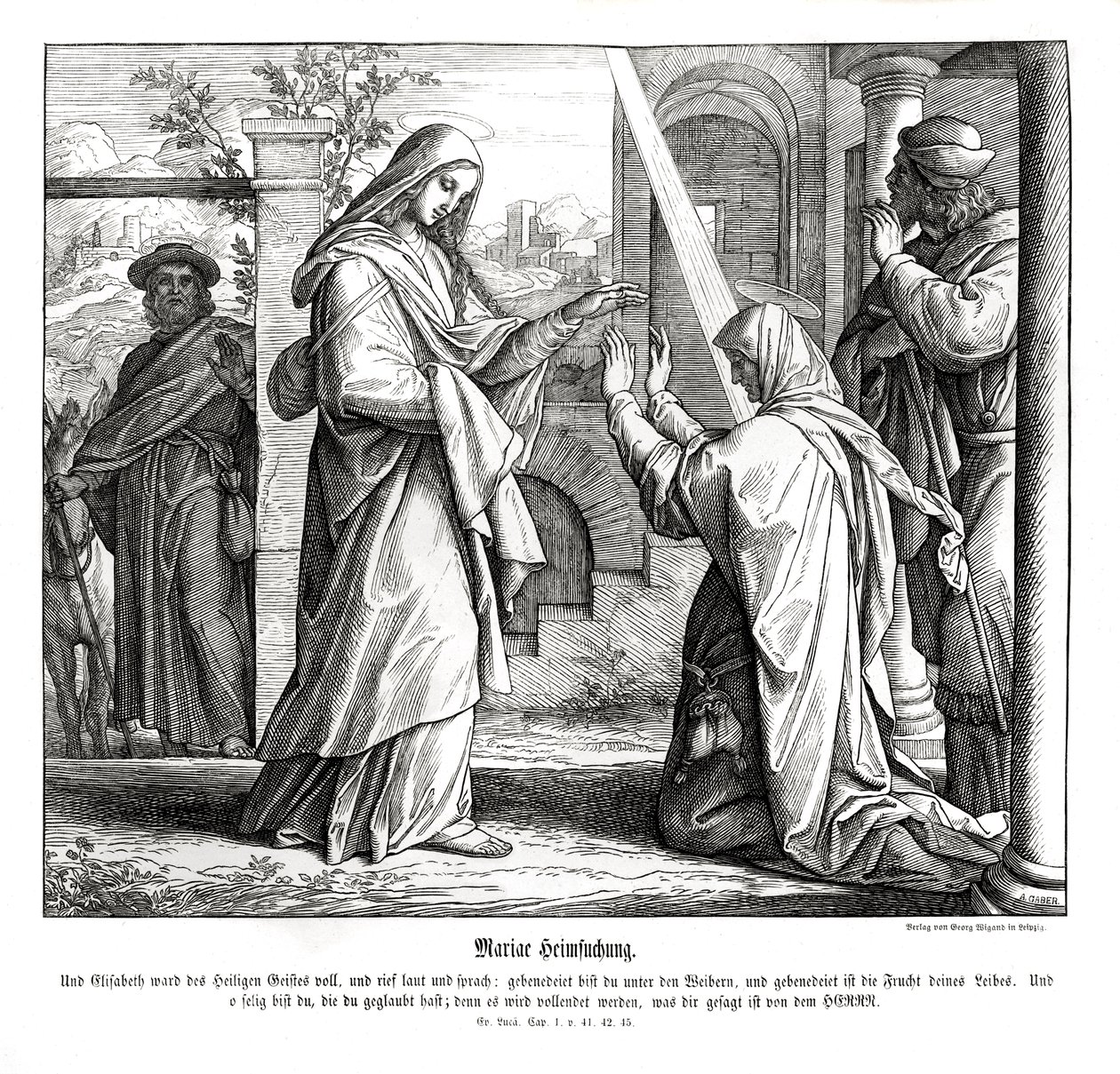 Nawiedzenie Maryi, Ewangelia Łukasza autorstwa Julius Schnorr von Carolsfeld