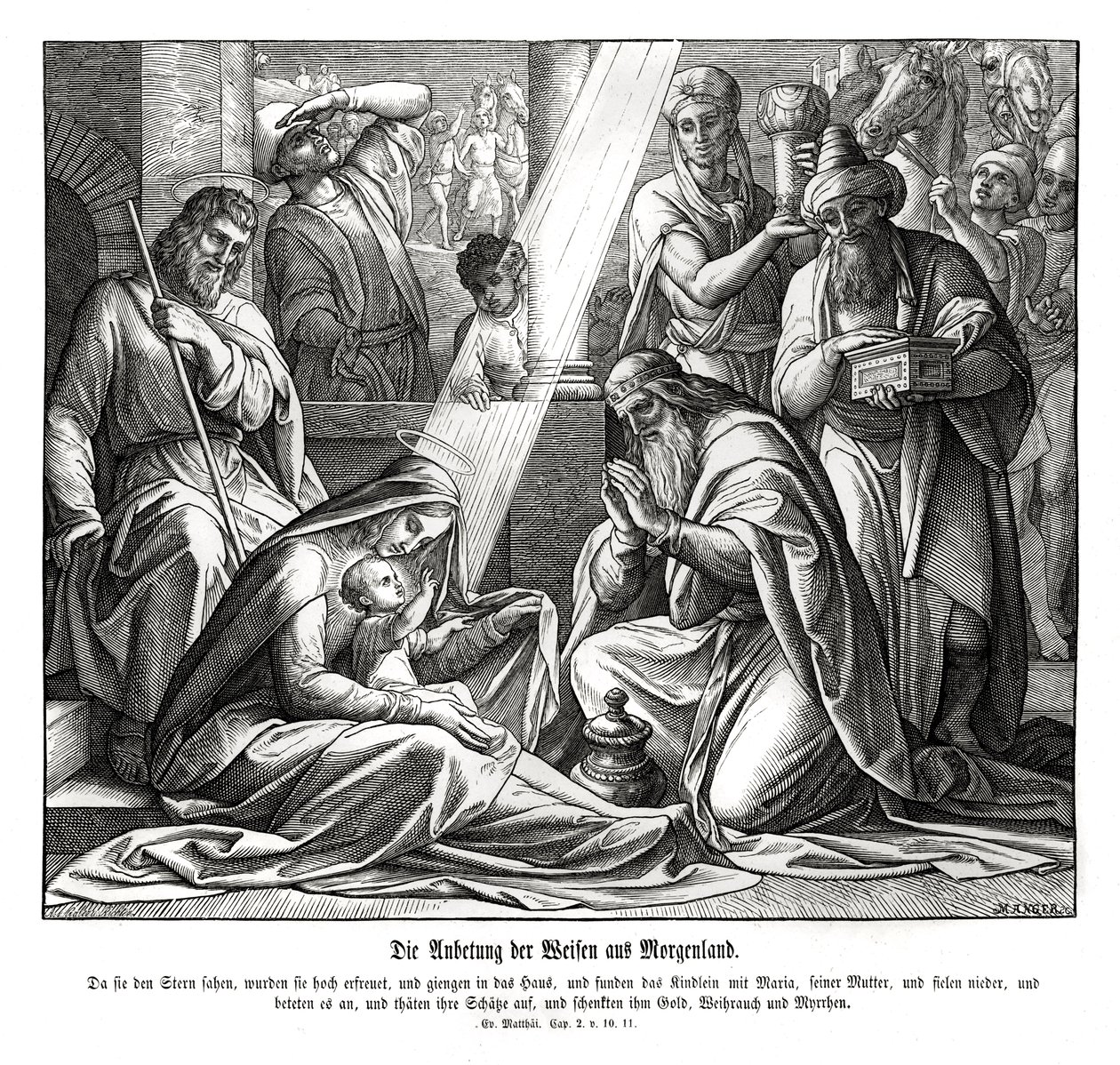 Mędrcy, Ewangelia Mateusza autorstwa Julius Schnorr von Carolsfeld
