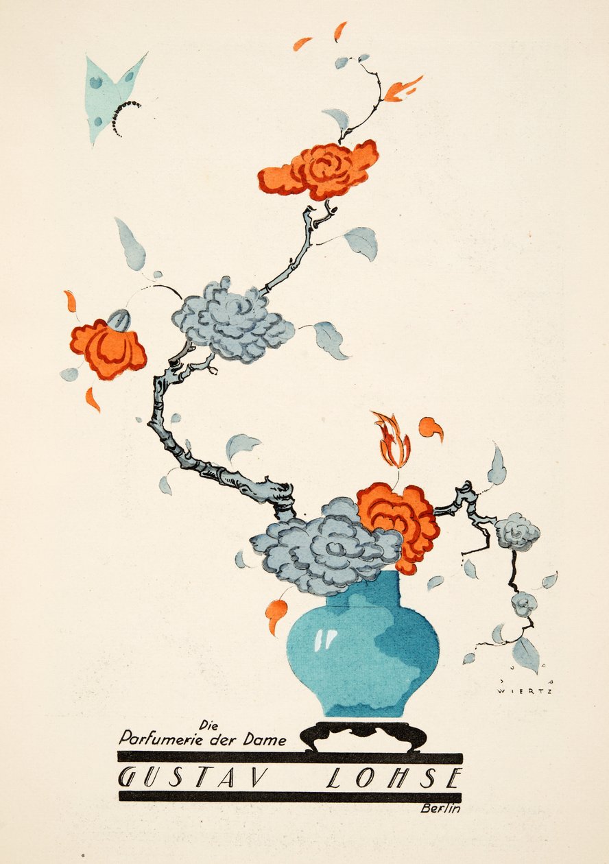 Reklama perfum Gustav Lohse, Perfumy dla kobiet, ze Stylu, wyd. 1922 (druk pochoir) autorstwa Jupp Wiertz