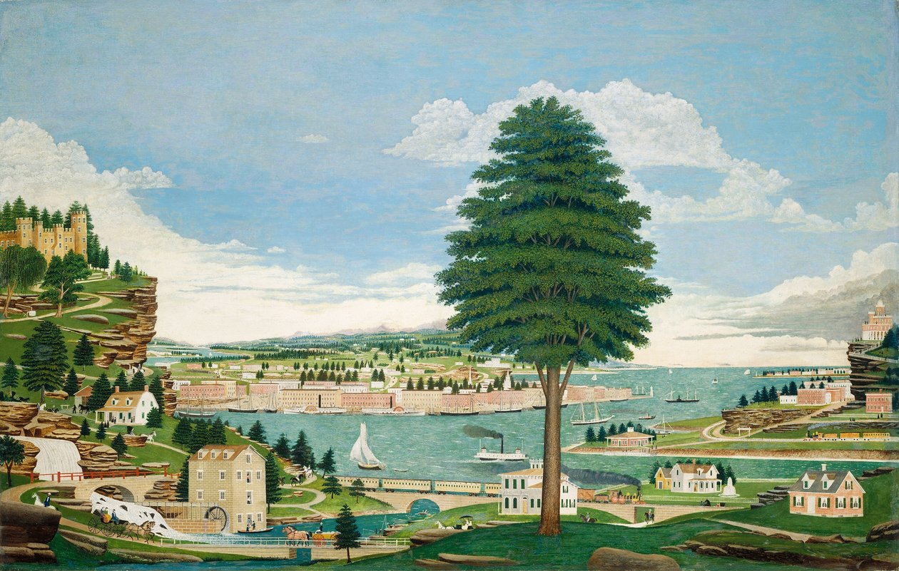 Złożona scena portowa z zamkiem, ok. 1930 r. 1875. autorstwa Jurgan Frederick Huge