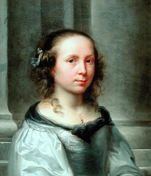 Portret dziewczyny o uważnym lub strzeżonym spojrzeniu (olej na płótnie) autorstwa Jurgen (attr. to) Ovens