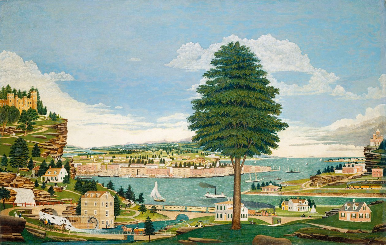 Złożona scena portowa z zamkiem, ok. 1875 autorstwa Jurgen Frederick Huge