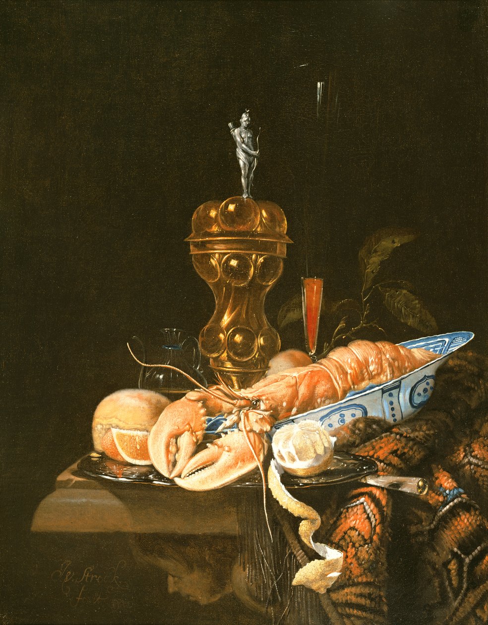 Martwa natura z homarem w misce Delft (olej) autorstwa Jurian van Streeck or Streek