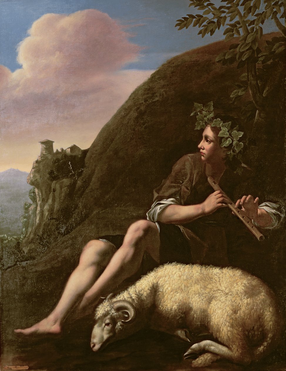 Pastorał, Pasterz i owce (olej na płótnie) (po renowacji) autorstwa Jusepe de (follower of) Ribera
