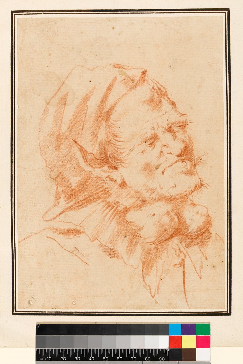 Groteskowa głowa, Człowiek z wole (czerwona kreda) autorstwa Jusepe de Ribera