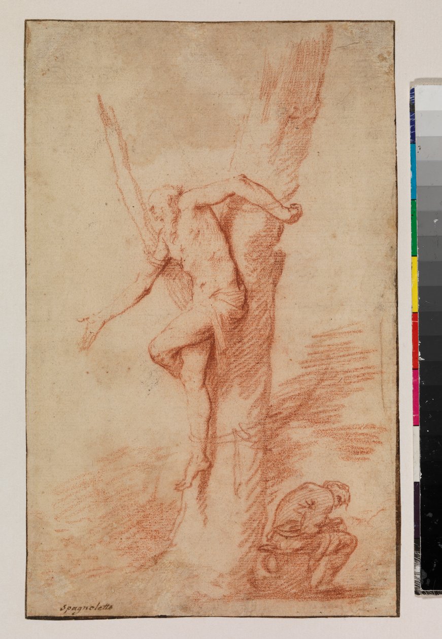 Mężczyzna przywiązany do drzewa i odpoczywająca postać, 1630-35 autorstwa Jusepe de Ribera