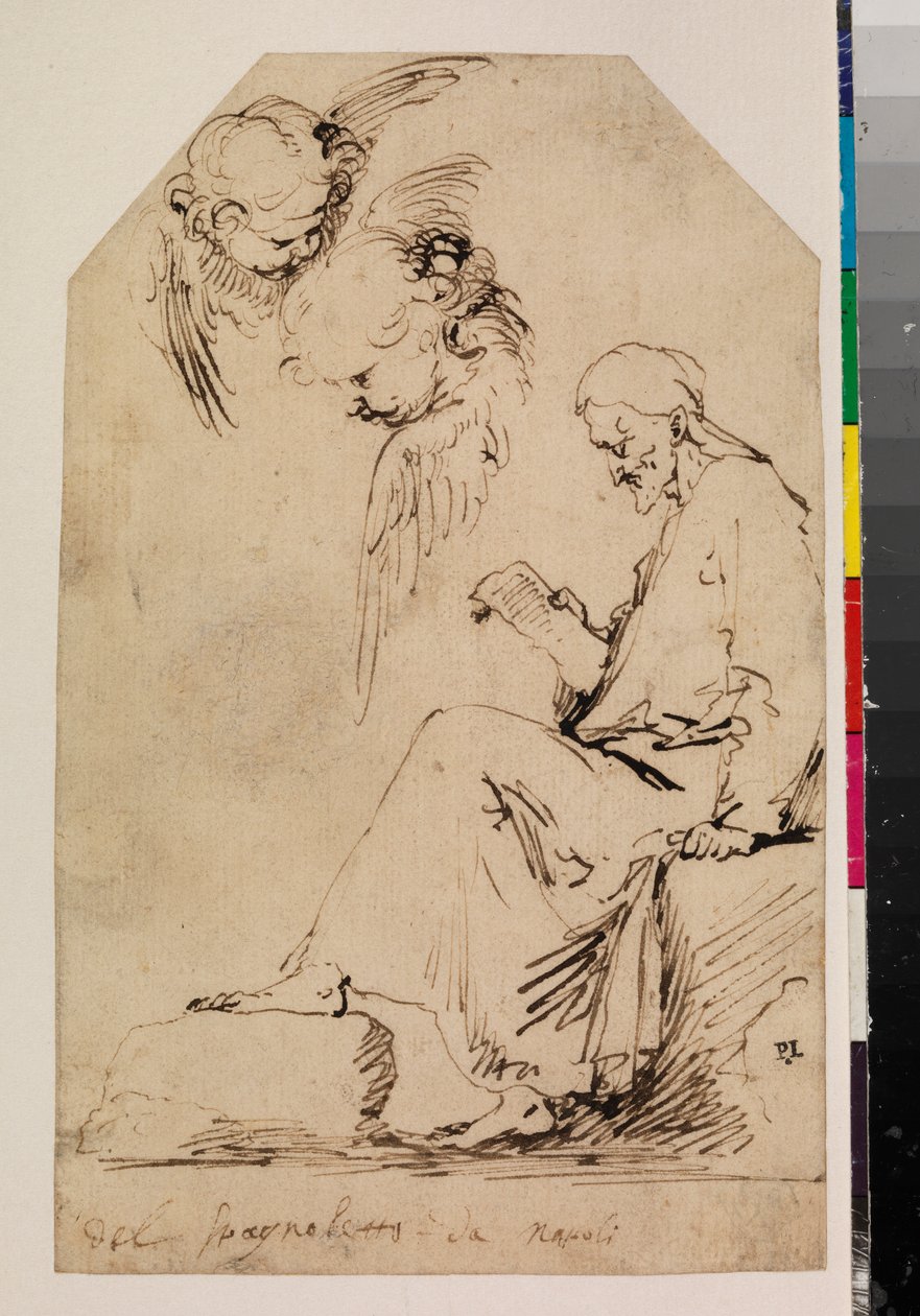 Arkusz studiów z siedzącym czytającym mężczyzną i dwoma cherubinami, lata 20. XVII w. autorstwa Jusepe de Ribera