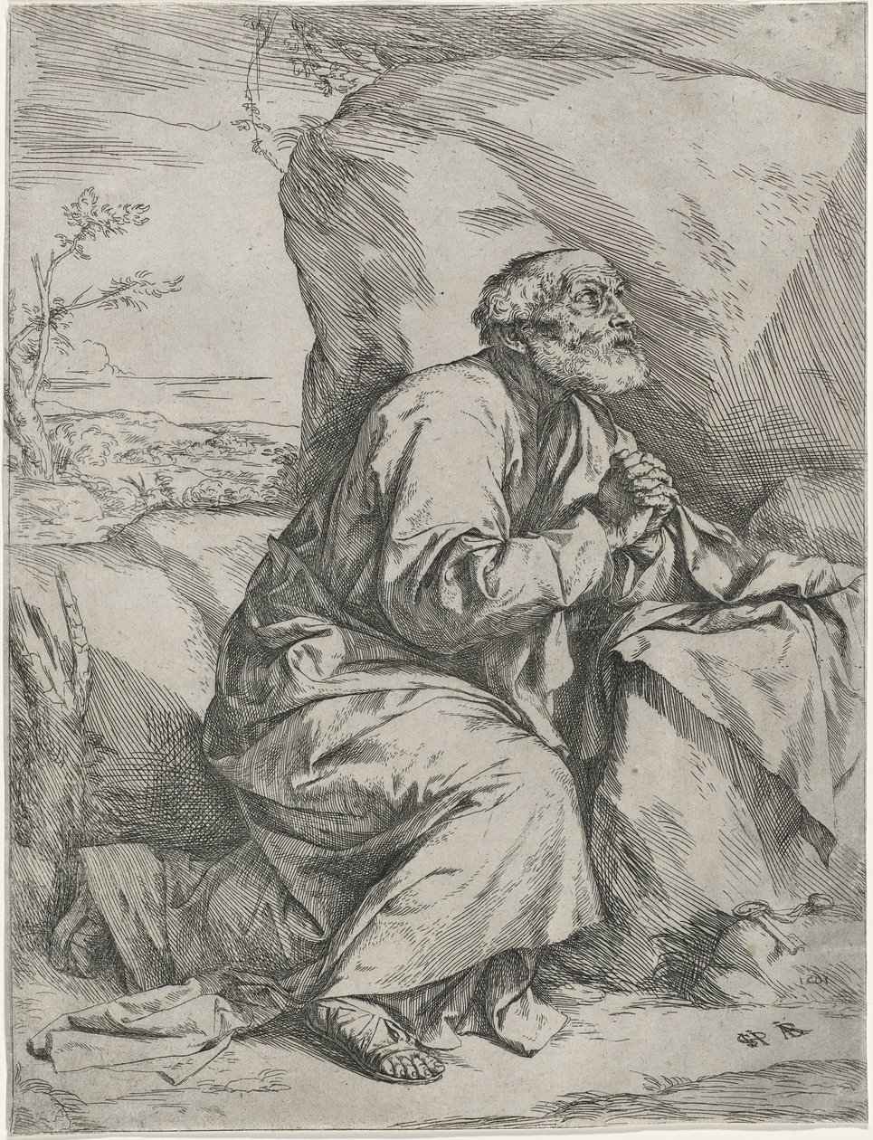Pokutnik Święty Piotr, ok. 1621 (akwaforta z grawerem na papierze wykładanym) autorstwa Jusepe de Ribera