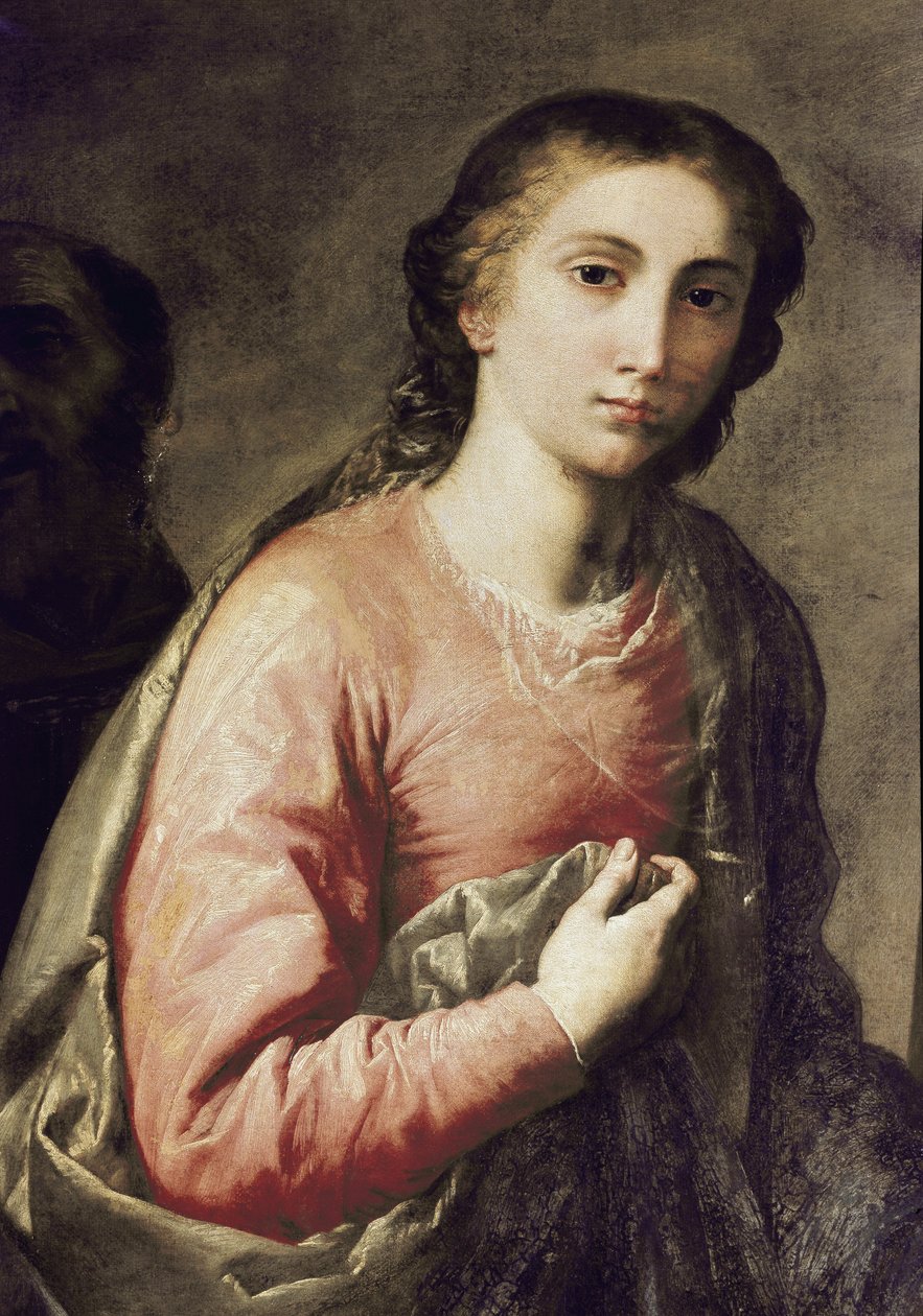 Dziewica. Fragment Świętej Rodziny ze św. Brunonem z Kolonii i innymi świętymi. Obraz Jose (Jusepe) z Ribery, dit lo Spagnoletto (1591-1652) autorstwa Jusepe de Ribera