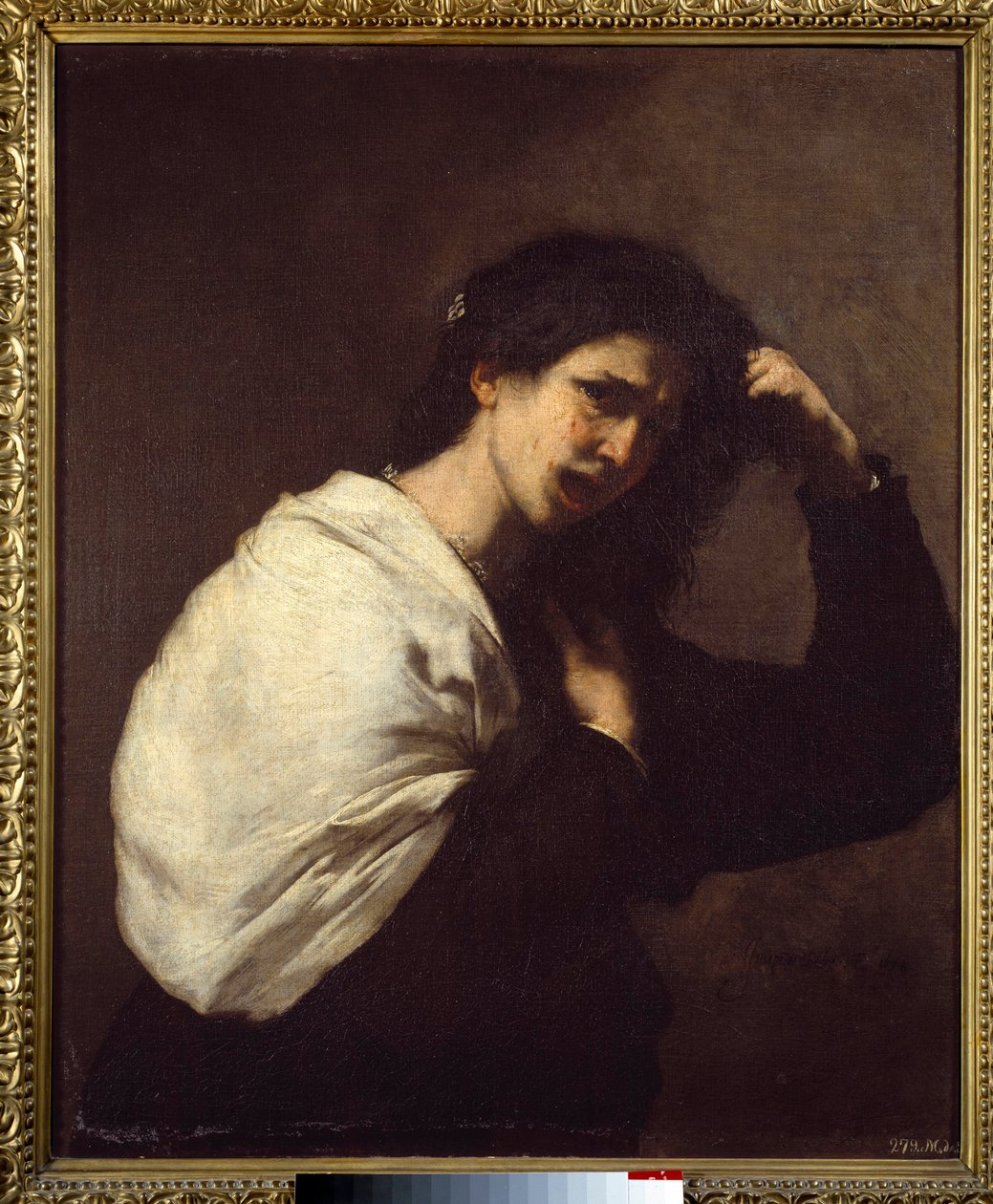 Kobieta wyrywająca włosy Obraz Jose de Ribera dit il Spagnoletto „Hiszpanka”” (1591-1652) autorstwa Jusepe de Ribera