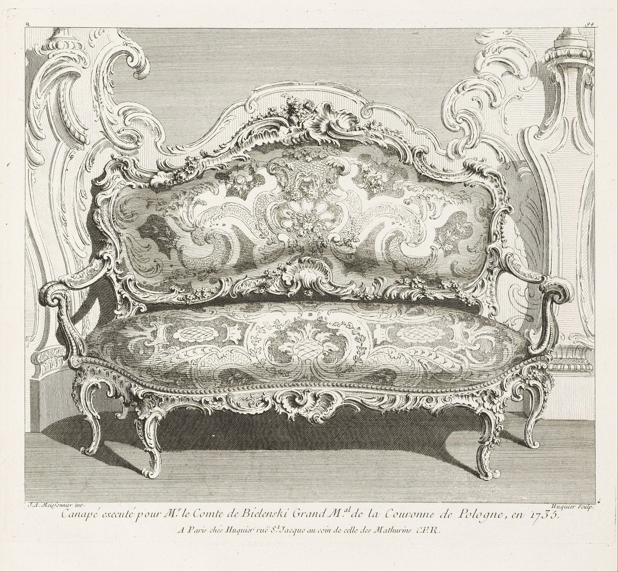 Sofa wykonana dla pana hrabiego de Bielinskiego Wielkiego M.al Korony Polski, w 1735 r.; Sofa... autorstwa Juste Aurèle Meissonnier