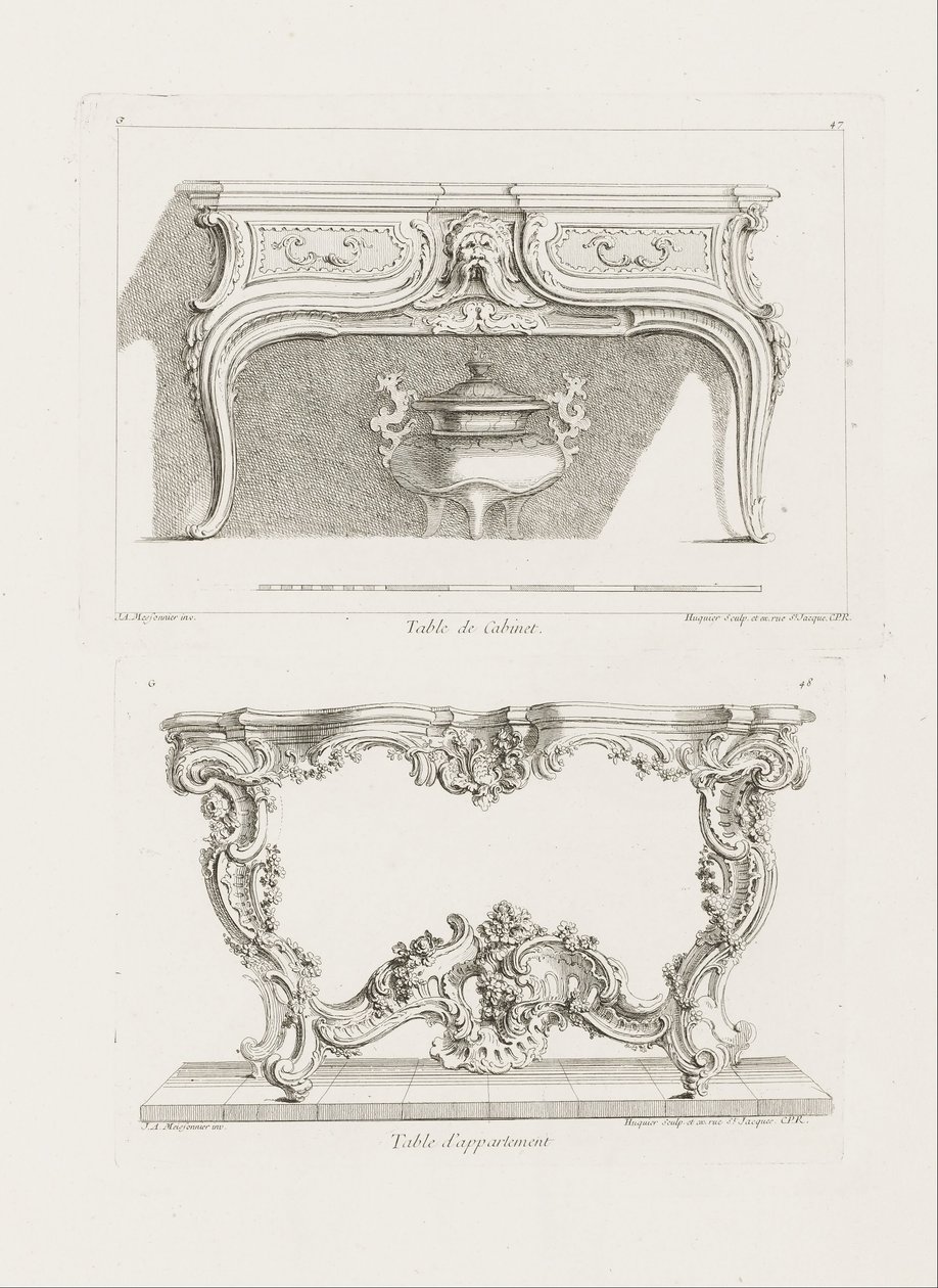 Stół Szafkowy, VI Płytka (Studium do Stołu), pl. 47 w Dzieło Juste-Aurele Meissonnier autorstwa Juste Aurèle Meissonnier