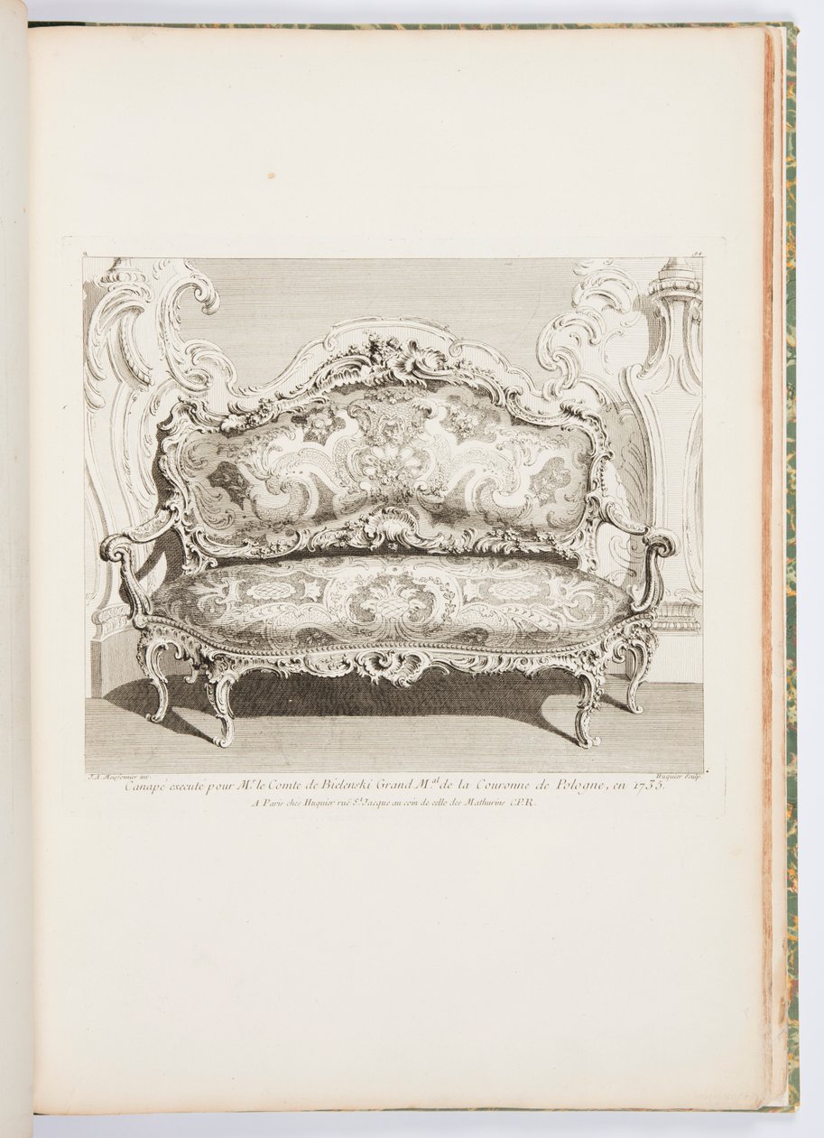 Kanapa wykonana dla hrabiego Bielińskiego Wielkiego Mała Korony Polskiej, w 1735r.; Sofa wykonana dla hrabiego Bielińskiego w 1735 r., IV płyta autorstwa Juste Aurèle Meissonnier