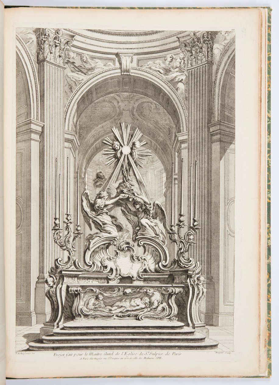 Projekt ołtarza głównego kościoła św. Sulpicjusza w Paryżu, płyta 109, w Oeuvres de Juste-Aurèle Meissonnier (Dzieła Juste-Aurèle Meissonnier) autorstwa Juste Aurèle Meissonnier