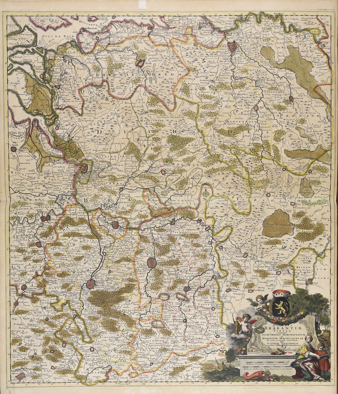 Ducatus Brabantiae tabula : continens Sacri imperii Marchionatum et Dominium Mechliniense / de novo accurate emendata per Iustinum Danckerum. autorstwa Justus Danckerts