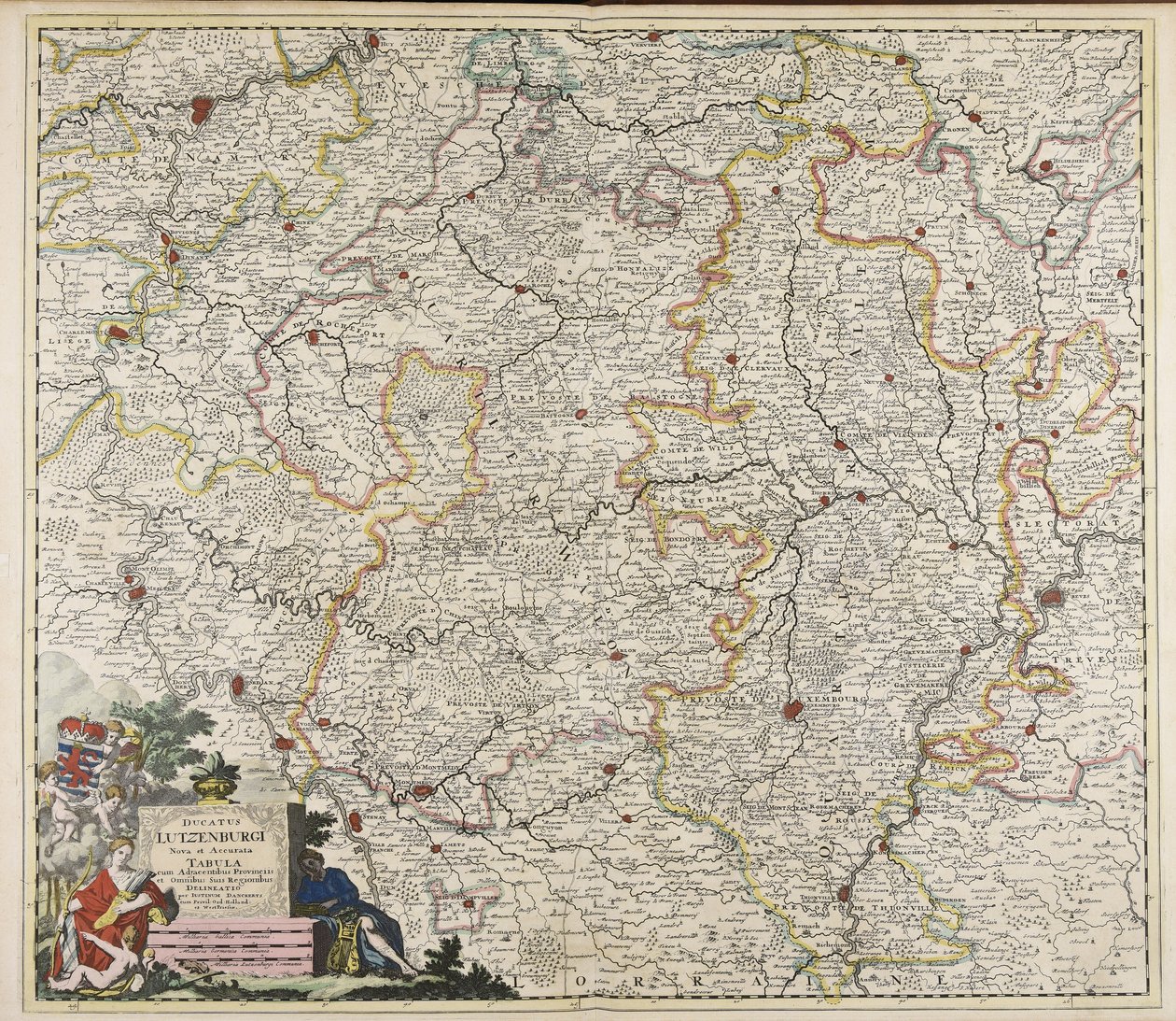 Ducatus Lutzenburgi nova et accurata tabula : cum adjacentibus provinciis et omnibus suis regionibus delineatio / per Iustinum Danckerts autorstwa Justus Danckerts